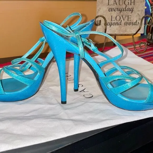 🆕 casadei Glitter 5.5” spike platform sandals Sz 8