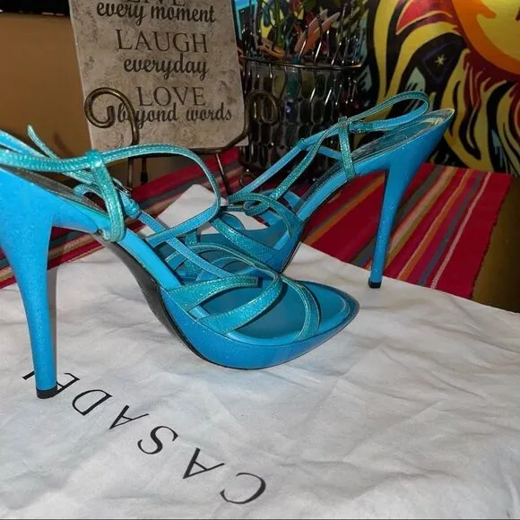 🆕 casadei Glitter 5.5” spike platform sandals Sz 8