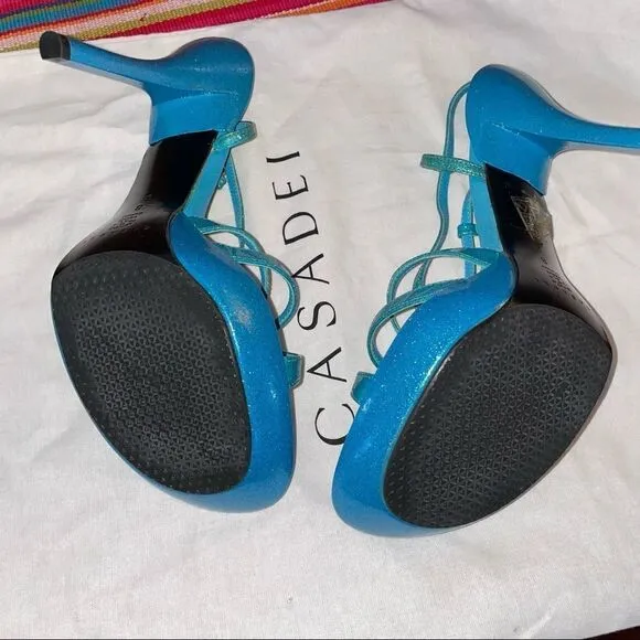 🆕 casadei Glitter 5.5” spike platform sandals Sz 8