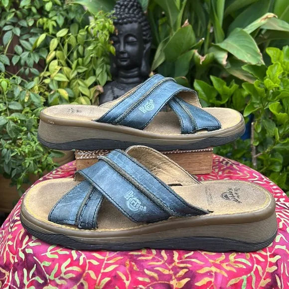 🏴󠁧󠁢󠁥󠁮󠁧󠁿 Dr. Martens MIE Blue Leather Criss-Cross Slides / Sandals UK 6