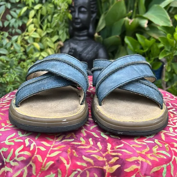 🏴󠁧󠁢󠁥󠁮󠁧󠁿 Dr. Martens MIE Blue Leather Criss-Cross Slides / Sandals UK 6