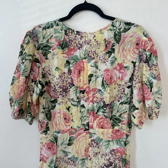 ⭐️ Faithfull Venissa Floral Flower Boho Peasant Cottage Hippie Chic Midi Dress