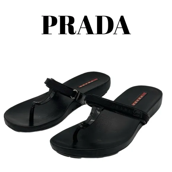 🖤 Prada Red Line Sport Thong Sandals – Black – Size 39 EU