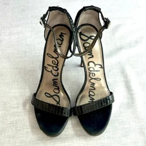 🌞 Sam Edelman black strappy leather upper snakeskin 5” stilettos 9
