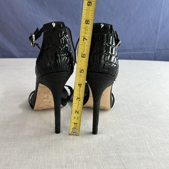 🌞 Sam Edelman black strappy leather upper snakeskin 5” stilettos 9