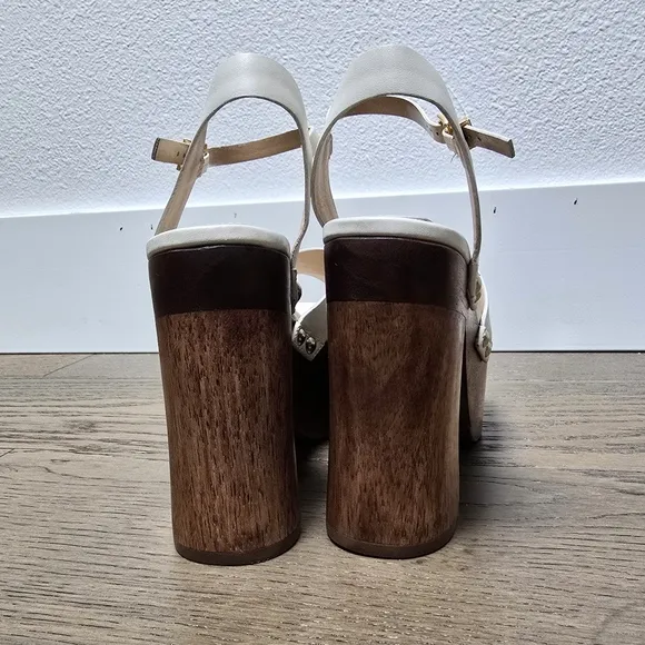 🆕️ Schutz Gaylah Leather &amp; Wood Platform Sandals in White