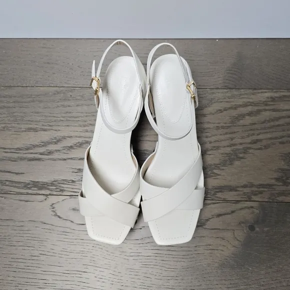🆕️ Schutz Gaylah Leather &amp; Wood Platform Sandals in White