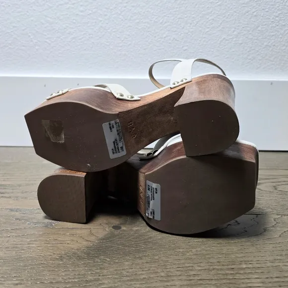 🆕️ Schutz Gaylah Leather &amp; Wood Platform Sandals in White