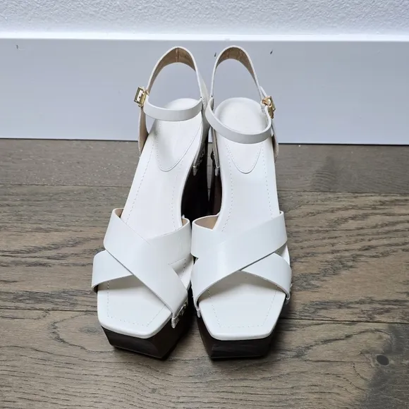 🆕️ Schutz Gaylah Leather &amp; Wood Platform Sandals in White