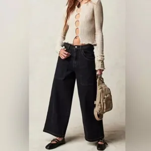 014 We The Free People Piper Mid Rise Crop Wide Leg Jeans Size 26