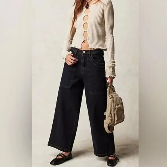 014 We The Free People Piper Mid Rise Crop Wide Leg Jeans Size 26
