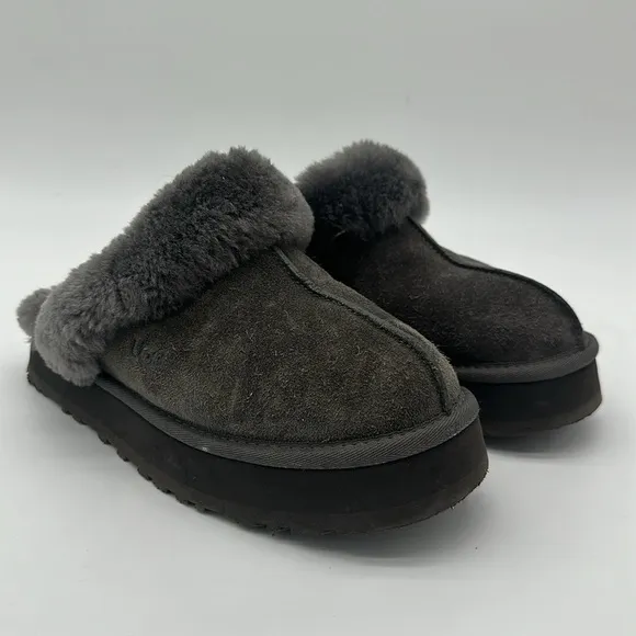100% Authentic UGG Soft Disquette Platform Slippers Women's Shoes Charcoal SZ 11