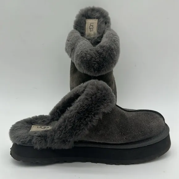100% Authentic UGG Soft Disquette Platform Slippers Women's Shoes Charcoal SZ 11