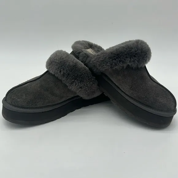 100% Authentic UGG Soft Disquette Platform Slippers Women's Shoes Charcoal SZ 11