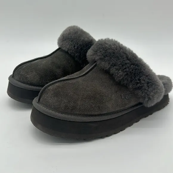 100% Authentic UGG Soft Disquette Platform Slippers Women's Shoes Charcoal SZ 11