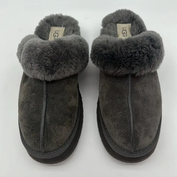 100% Authentic UGG Soft Disquette Platform Slippers Women's Shoes Charcoal SZ 11