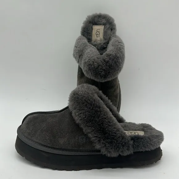 100% Authentic UGG Soft Disquette Platform Slippers Women's Shoes Charcoal SZ 11