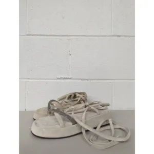$1195 Brunello cucinelli Sz EU 37 6.5-7 wrap sandal crystal platform Monili