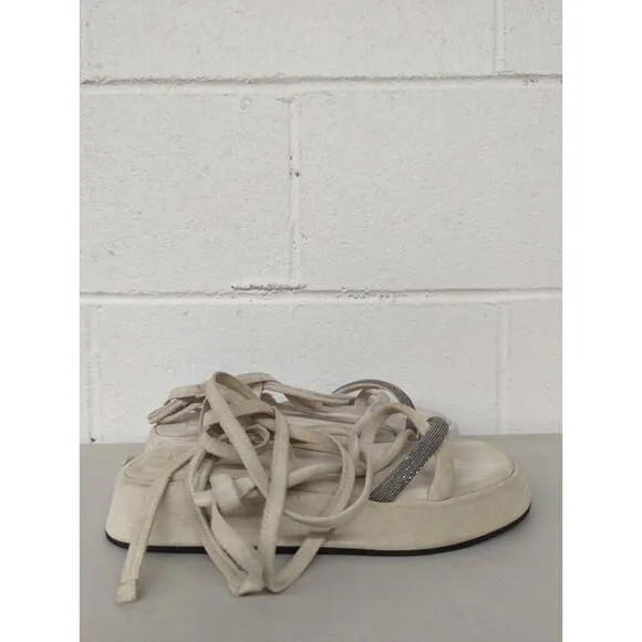 $1195 Brunello cucinelli Sz EU 37 6.5-7 wrap sandal crystal platform Monili