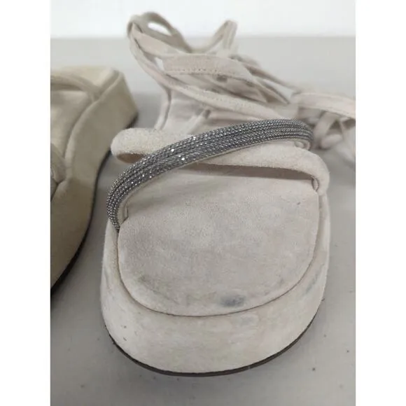 $1195 Brunello cucinelli Sz EU 37 6.5-7 wrap sandal crystal platform Monili