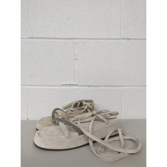$1195 Brunello cucinelli Sz EU 37 6.5-7 wrap sandal crystal platform Monili