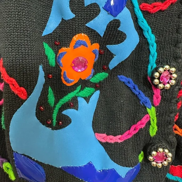 1990s Michael Simon black colorful western cowboy boots print jacket. Sz. M
