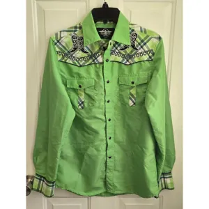 1990's Vintage Western Shirt Embroidered Cowboy Boots Green/Black/White