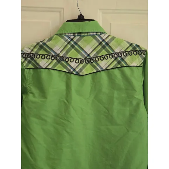 1990's Vintage Western Shirt Embroidered Cowboy Boots Green/Black/White