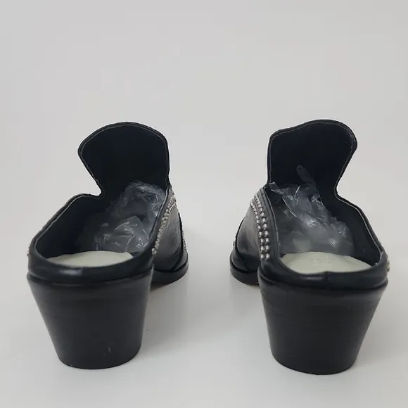 1.State Lon Black Genuine Leather Studded Mules Size 6