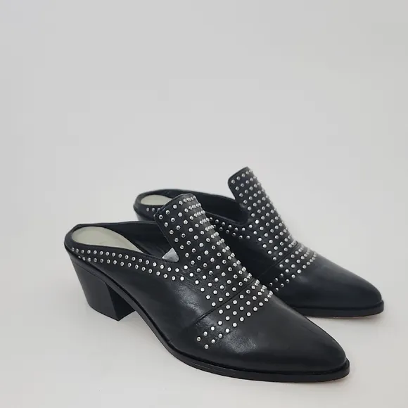 1.State Lon Black Genuine Leather Studded Mules Size 6
