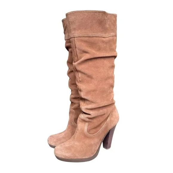 2010s Micheal Kors tan suede leather boho western below the knee slouch boots 8