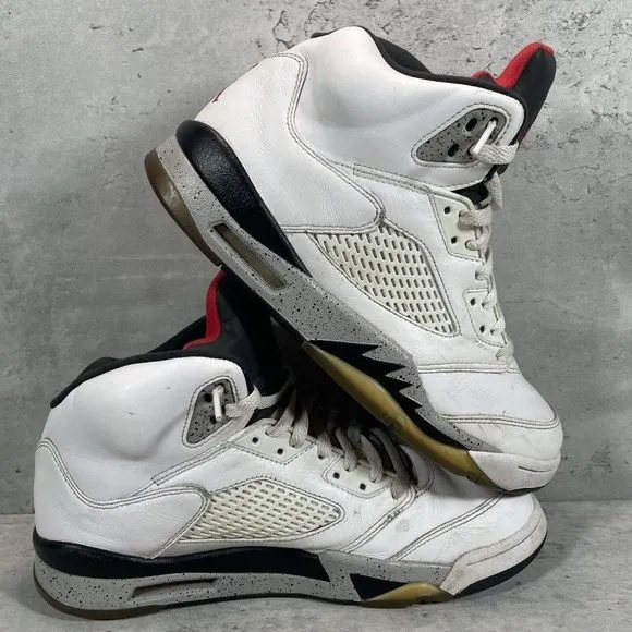2017 Nike Air Jordan Retro 5‎ &quot;White Cement&quot; Black Basketball Shoes Size 11