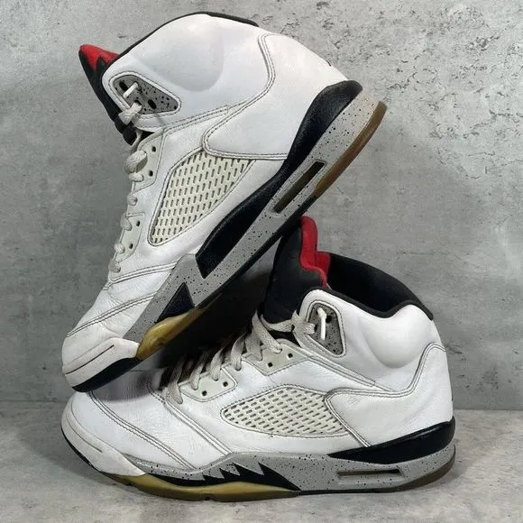 2017 Nike Air Jordan Retro 5‎ &quot;White Cement&quot; Black Basketball Shoes Size 11