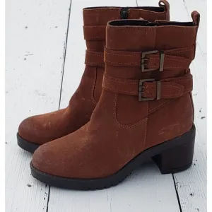 $240 Vintage Foundry Co Women's Charmaine Buckle Leather Camel Boots US 7 / 37.5
