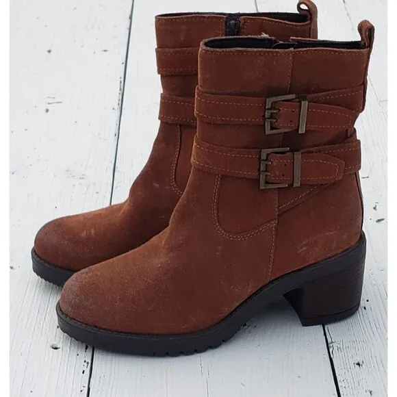 $240 Vintage Foundry Co Women's Charmaine Buckle Leather Camel Boots US 7 / 37.5