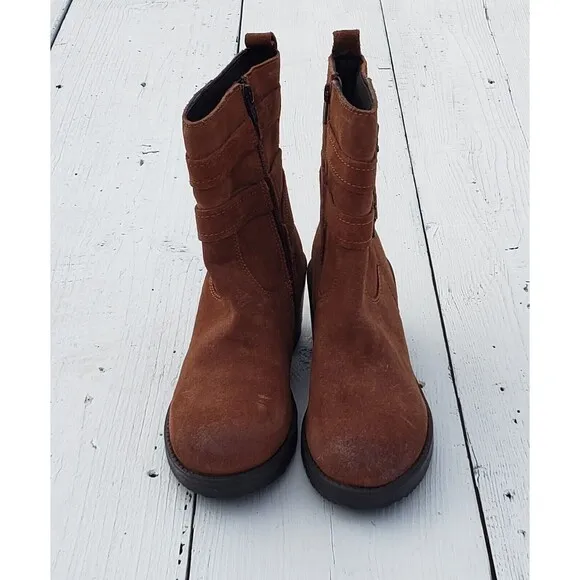 $240 Vintage Foundry Co Women's Charmaine Buckle Leather Camel Boots US 7 / 37.5