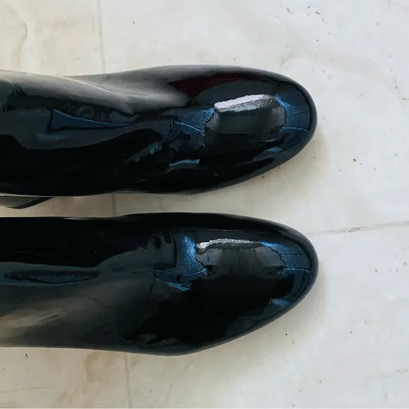 $258 J. Crew Made in Italy Black Patent Leather Block Heels Ankle Boots size 7