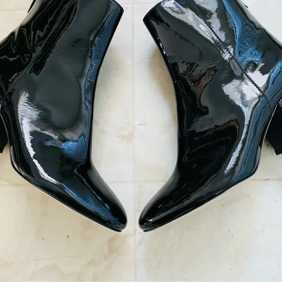 $258 J. Crew Made in Italy Black Patent Leather Block Heels Ankle Boots size 7