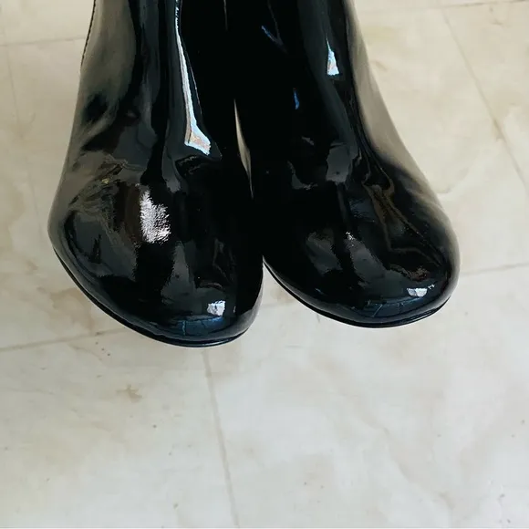 $258 J. Crew Made in Italy Black Patent Leather Block Heels Ankle Boots size 7