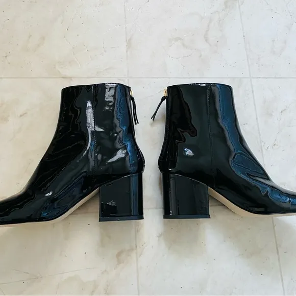 $258 J. Crew Made in Italy Black Patent Leather Block Heels Ankle Boots size 7