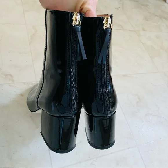 $258 J. Crew Made in Italy Black Patent Leather Block Heels Ankle Boots size 7