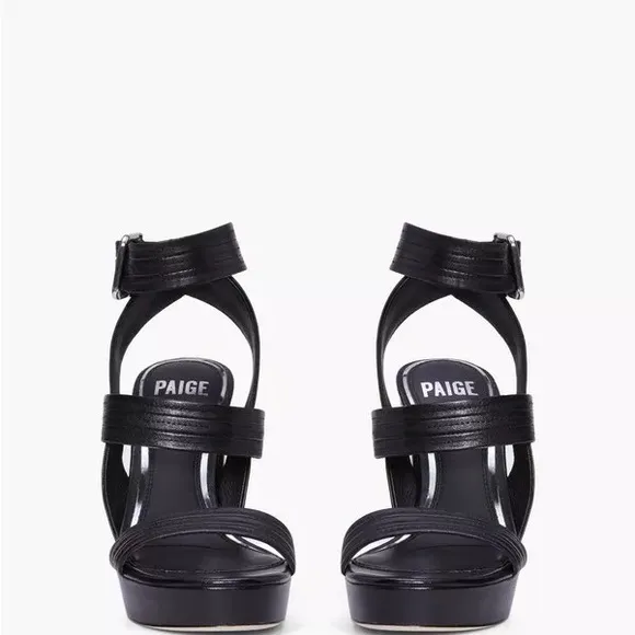 $295 Paige Isla Platform Leather Sandals Black 11M