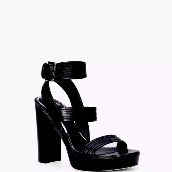 $295 Paige Isla Platform Leather Sandals Black 11M