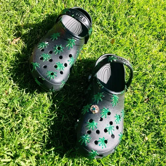 420 Mary Jane Themed Crocs Blinged