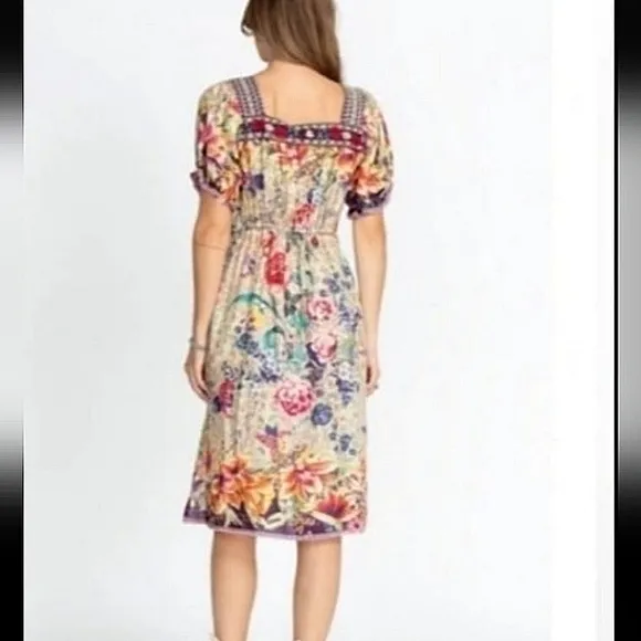 $498 EUC Johnny Was 100% Silk Midi Boho Dress, S -M