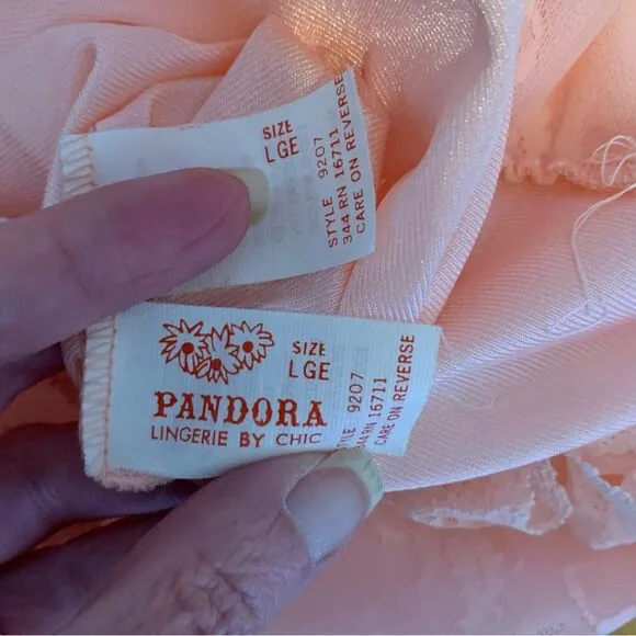 70s sheer Pandora by chic lingerie nightgown peach lace women’s size large