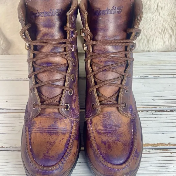 8.5 Custom Restored Purple Wash Distressed Timberland Women's Leather Boots