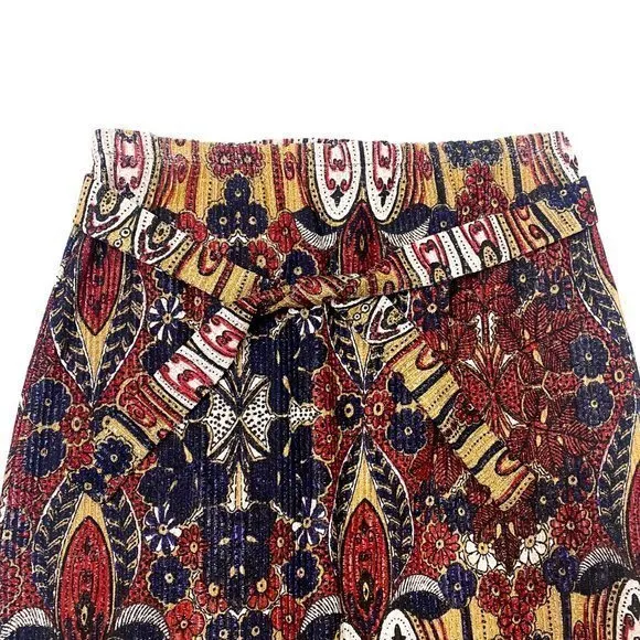 90’s does 70’s Retro Psychedelic/Glam Print Midi Skirt w/ detachable belt Size M