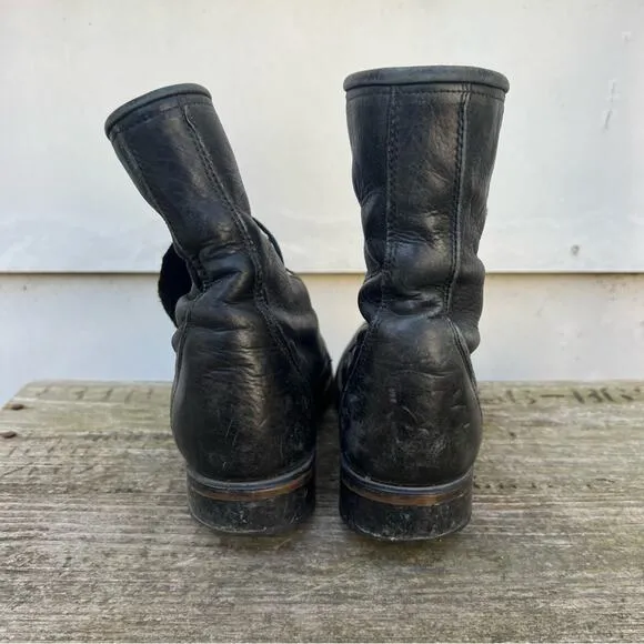 90s Laredo Black Leather Cowgirl Western Lace Up Roper Boots w/ Toe Kilte Fringe
