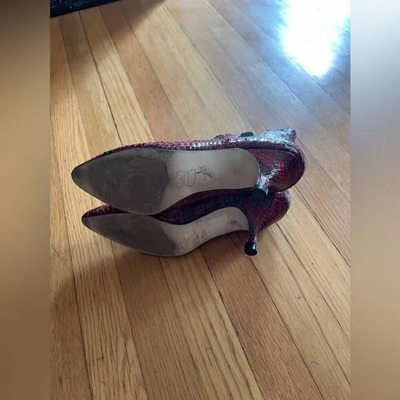 90s Vintage Nine West Red Snakeskin Leather Ankle Boots